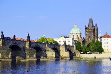 Fototapeta premium Prague riverside, Prague Charles bridge