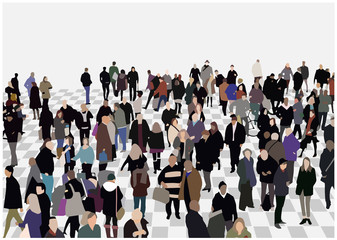 Obraz premium Illustration of crowded hall in color and perspective