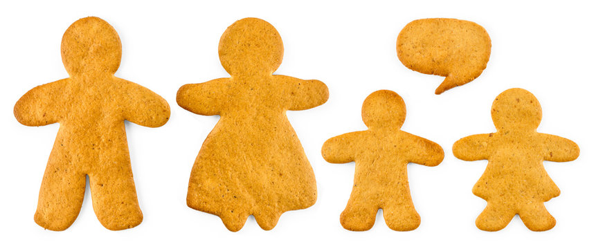 Gingerbread man and woman with kids - Christmas sweet cookies, isolated on white background