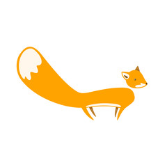 Cute cartoon fox with big tail in flat style.