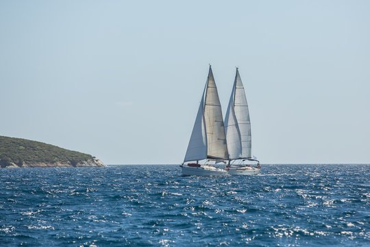 Boats in sailing regatta on the sea. Luxury yachts.