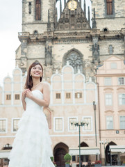 Fototapeta premium attractive asian woman wedding image in europe