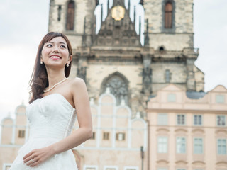 Fototapeta premium attractive asian woman wedding image in europe
