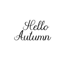Naklejka na ściany i meble Hello Autumn calligraphy inscription. Autumn greeting card, postcard, card, invitation, banner template. Vector brush calligraphy. Autumn hand lettering typography.