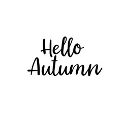 Hello Autumn calligraphy inscription. Autumn greeting card, postcard, card, invitation, banner template. Vector brush calligraphy. Autumn hand lettering typography.