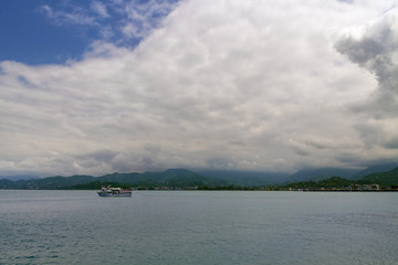 Boat sailing in the black sea in batumi city in georgia
