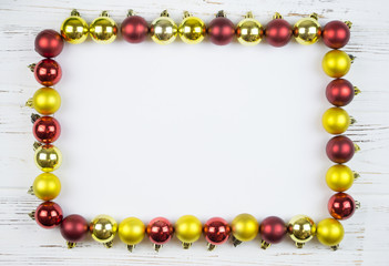 New Year background. Christmas square frame with fir tree, on rustic wood, copy space for text