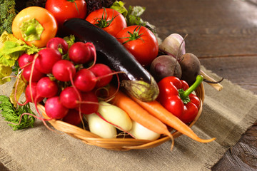 Fresh vegetables on a wooden table. Healthy food. Diet