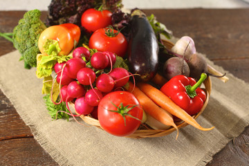Fresh vegetables on a wooden table. Healthy food. Diet