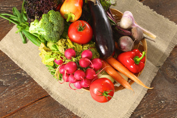 Fresh vegetables on a wooden table. Healthy food. Diet