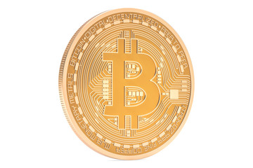 Golden Bitcoin closeup, 3D rendering