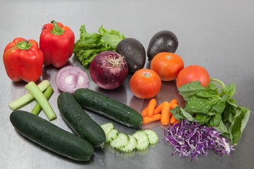 Vegetables on stainless steel background