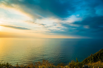 wonderful sunset with natural elements on the road in Europe