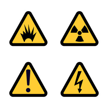 Hazard warning sign icon set on white background Flat design Vector Illustration