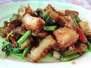  Image of Stir Fried Crispy Pork with Holy Basil. One of the most popular dishes on street food market in Thailand,usually served as a one-dish meal,eaten over rice  topped with a fried egg.