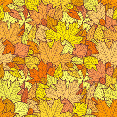 Seamless pattern with yellow leaves. Autumn background