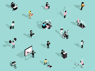 illustration vector isometric design concept of career people character, background design of career people, Isometric people of different professions