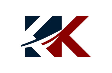 KK Red  Negative Space Square Swoosh letter Logo