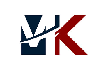 MK Red  Negative Space Square Swoosh letter Logo