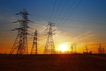 Wire electrical energy at sunset