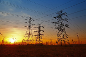 Wire electrical energy at sunset