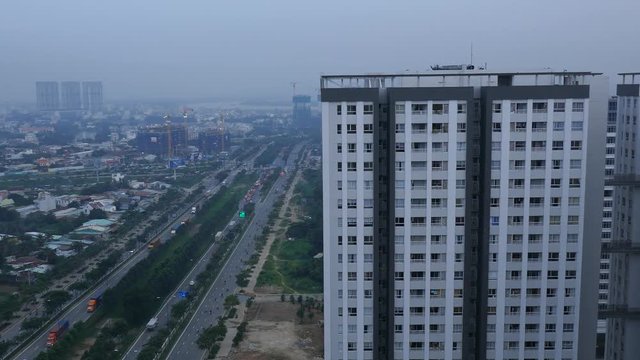 HO CHI MINH, VIETNAM - August 11 2017: Aerial view Vo Van Kiet highway  pollution city