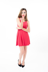 Mulher sexy trajando vestido vinho