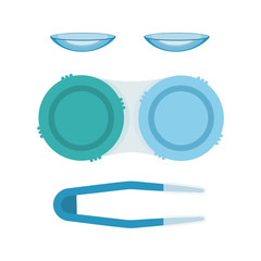 Contact lenses set with container and tweezers in vector