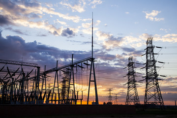 In the evening, the outline of substation