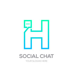 Letter H with Chat logo line shape, Social Talk, Social media, Abstract speak, Square speech logotype