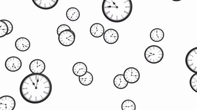 old fashioned clocks flying - loop, 4K, alpha
