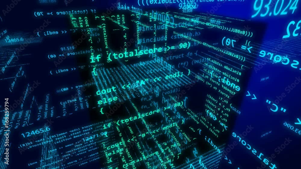Poster abstract digital html web design code for developers background on dark.
