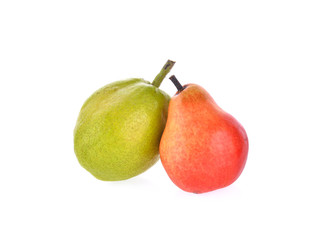 red and green pear on white background