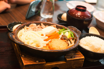 Noodle In a ceramic bowl on the table
