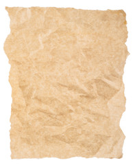 Torn piece of old rough paper isolated on white
