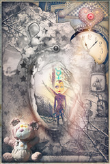 Obraz na płótnie Canvas Magic mirror with Pierrot mask and old toys