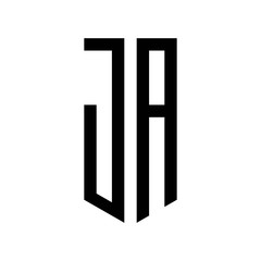 initial letters logo ja black monogram pentagon shield shape