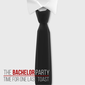 Illustration of Realistic Vector White Shirt. The Bachelor Party Invitation Template. Vector Mens Shirt with Black Tie