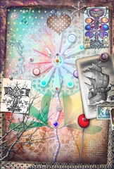 Foto op Plexiglas Psychedelische achtergrond met alchemistische en mystieke bloemen en etnische trekkingen © Rosario Rizzo