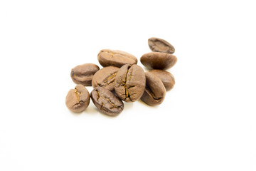 Roasted coffee beans on a white background