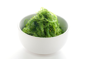 Hiyashi Wakame Chuka or seaweed salad, Japanese food , on white background