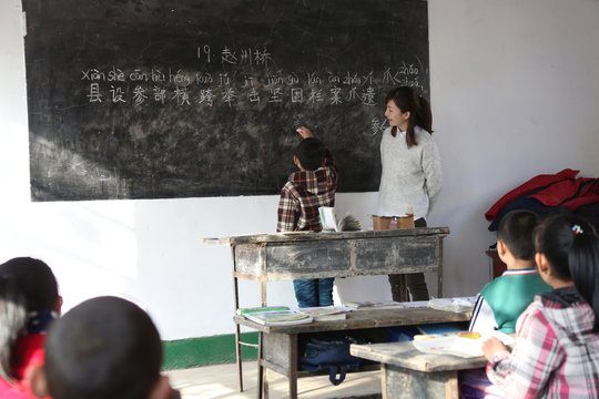 Rural female teachers and pupils in the classroom