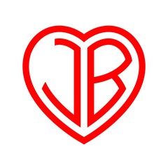 initial letters logo jb red monogram heart love shape