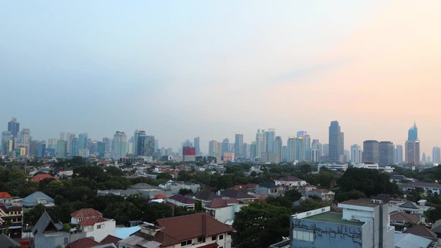 Stop motion footage of beautiful view in Jakarta city from dusk to night with colorful lights