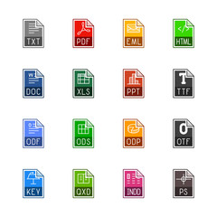 File type icons: Texts, fonts and page layout - Linne Color