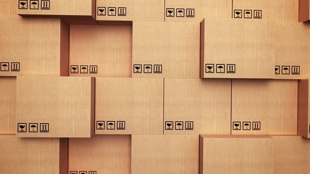 3d stack of cardboard boxes with horizon movement
