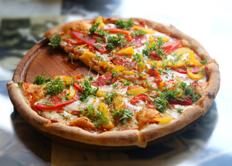 Photo of delicious pizza with cheese