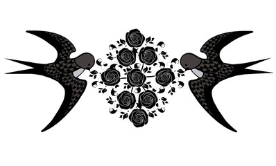 Swallow bird with flourishes