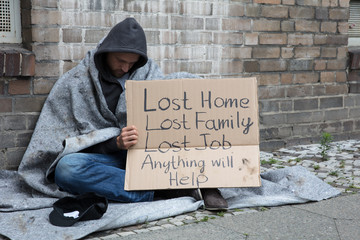 Homeless Man Asking Help On Street