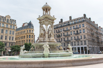 Lyon, place des Jacobins, the fountain and attractive facades, charming area
